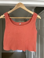 Womens Coral Uniqlo Ribbed Cropped Tank Top - Size Large
