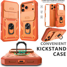 For iPhone 17/17 Pro/17 Pro Max/Air Ring Kickstand Case Camera Lens Slide Cover