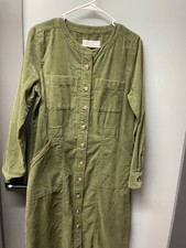 Ann Taylor Loft Olive Green Corduroy Button Front Midi Shirt Dress Size 4