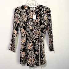 Zara Wrap Romper XS Shorts Black Floral Motif Long Sleeve Party Summer Boho NEW