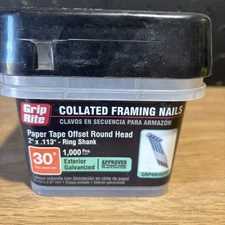 (QTY 1000) Grip Rite GRP6RHGH1 2" X 0.113" 30° Collated Framing Nails Pro Pack