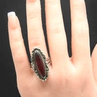Sterling Silver Dragons Breath Glass Marquise Ring Vintage Statement Size 7.75