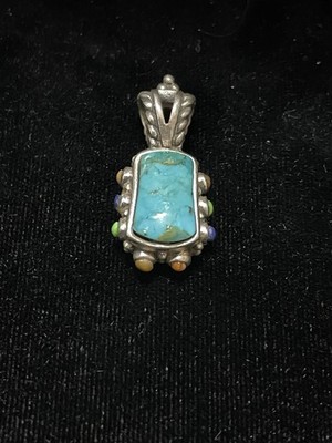 Vintage Barse Turquoise Pendant Lapis Lazuli Gaspeite Stones Sterling Silver 925