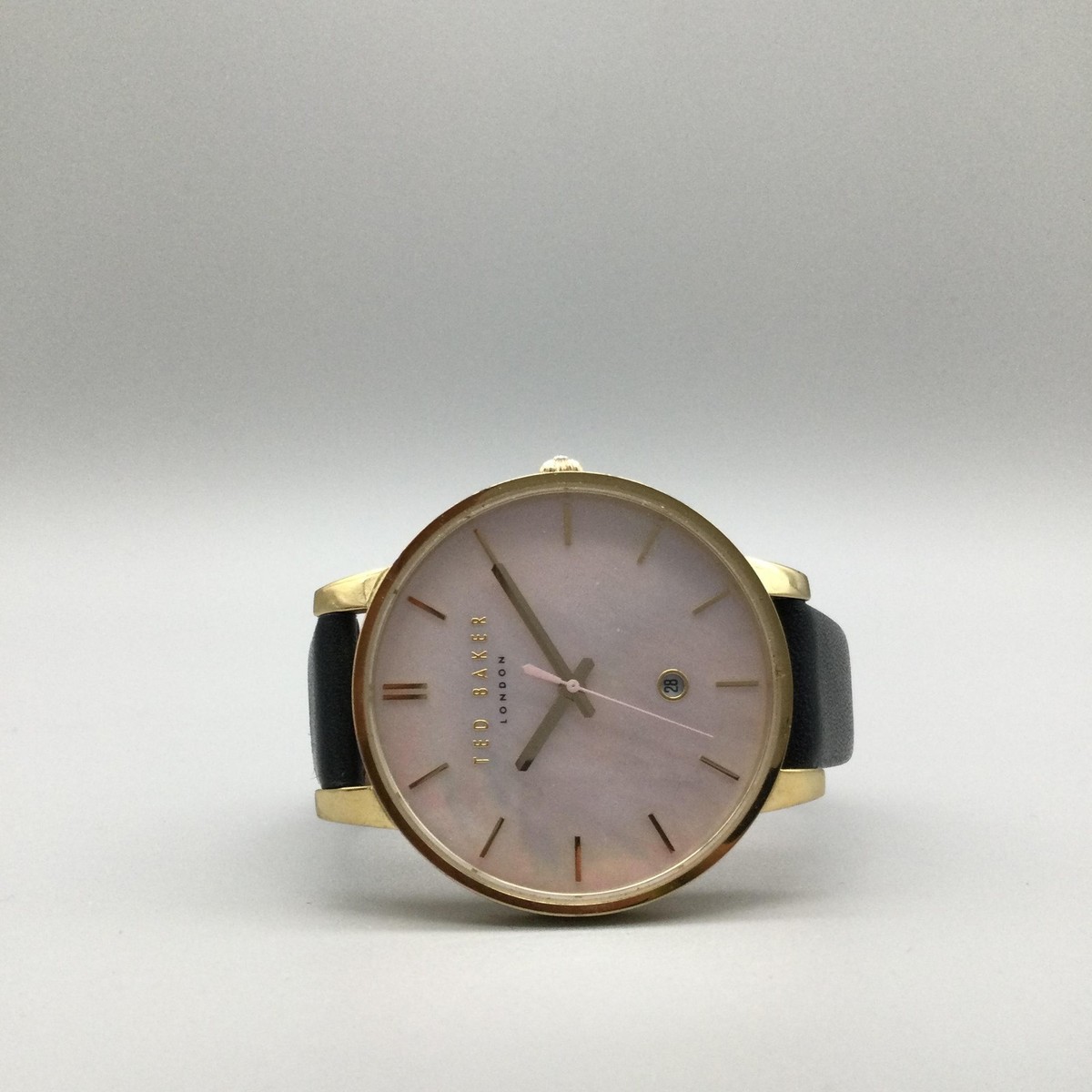 Ted Baker Kate Womens Watch 40mm MOP Gold Tone Black Leather 