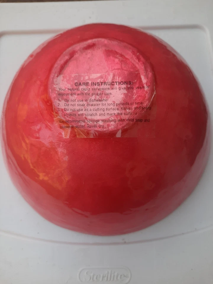 Handmade Salad Bowl Fiery Orange Wood Infested Mother of Pearl Table Top Sink - Image 4 of 4