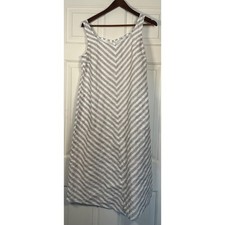 J.Jill Love Linen Dress Womens Small Petite Tan White Chevron Sleeveless A-Line