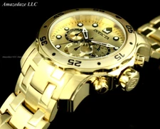 NEW Invicta Mens Pro Diver Scuba Chronograph All GOLD Golden Dial SS Watch