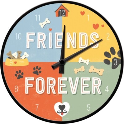 Hunde Dog Nostalgie Wanduhr Glas,31 cm Wall Clock Friends forever