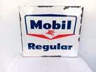 Original Vintage Mobil Regular Porcelain Gas Pump Plate Sign With Rear Tabs