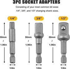 Impact Grade Socket Adapter Set 3 Pieces Extension Sets 1/4", 3/8", and 1/2"