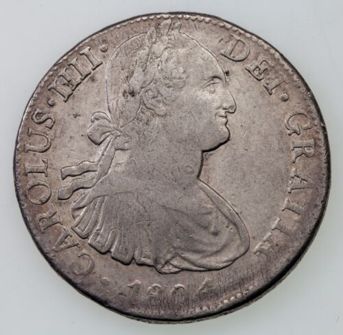 1804Mo TH Mexico 8 Reales Silver Coin In VF Condition, KM 109 - 第 1/4 張圖片