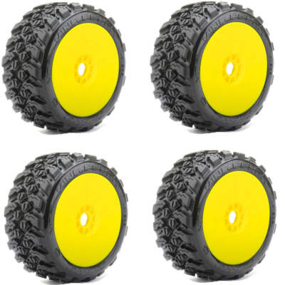 Powerhobby 1/8 Buggy King Cobra Belted Tires Mounted 17MM Dish Yellow Wheels (4)