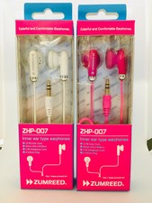 ZUMREED ZHP-007 Stylish Coloful Earphones LOT OF 2  White  Pink