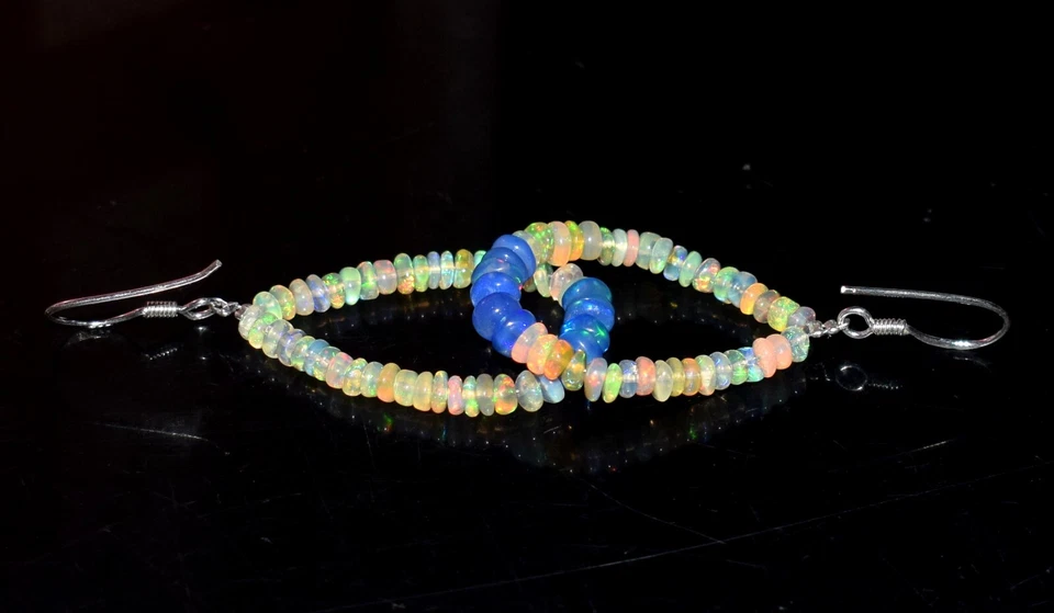 Argento Sterling 925 Pendente Orecchino Etiope Opale Gemma Perline - Immagine 3 di 4