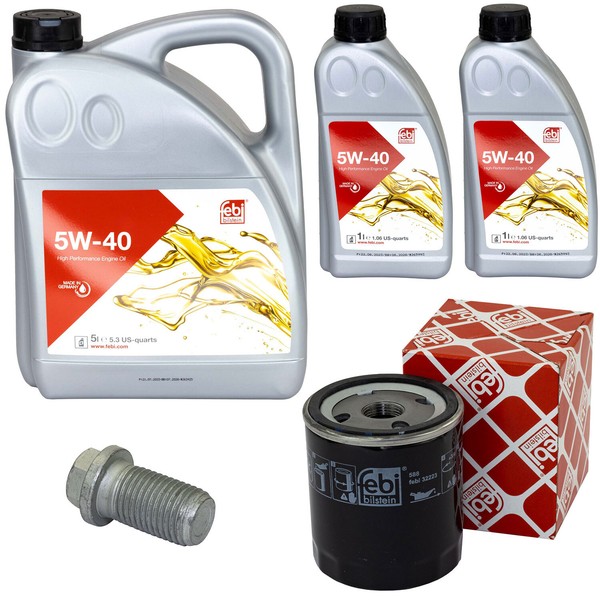 MotoröL Set Febi SAE 5W-40 7 Liter + ÖLfilter + Schraube FüR Fiat Ducato 2.0 JTD-image