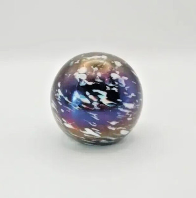 W E Porter Art Glass Galaxy Design 1982 Blue, Purple, White, Green Paperweight