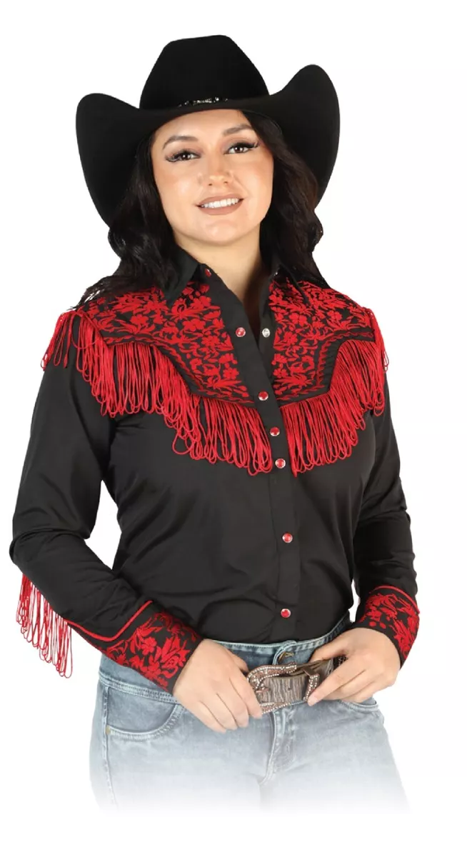 Women's Western Shirt Long Sleeve Fringe Embroidered Camisa Mujer Slim Fit