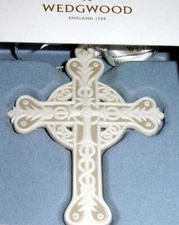 Wedgwood Jasper Figural Cross Christmas Ornament White/Tan 4.25" Limited Edt New