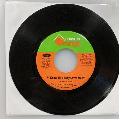 GEATER DAVIS: I Know My Baby Loves Me/Best Of Luck To You M- 45 ORANGE 1972 SOUL
