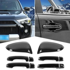 Gloss Black Exterior Door Handles +Side Top Mirror Cover Trim for 2017+ 4Runner