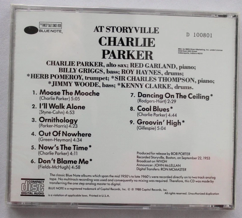 CHARLIE PARKER AT STORYVILLE [NEW CD] BLUE NOTE JAZZ Foto 2 de 2