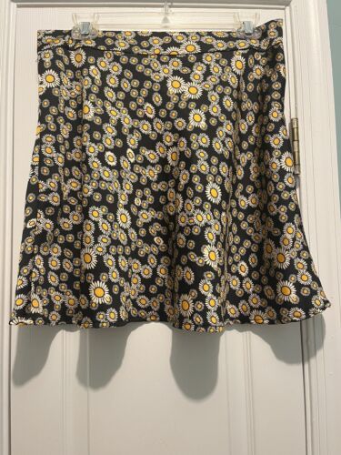 Free People Phoebe Black Sunflower Print Flare A Line Skirt Size 12 Non-Wrinkle - Afbeelding 1 van 5
