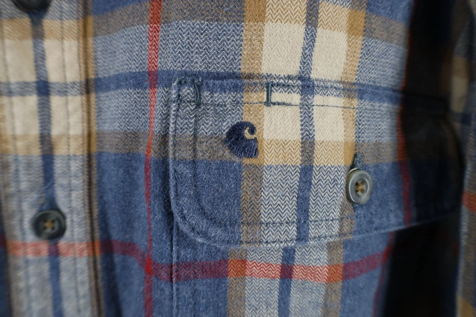Vintage Carhartt Mens Large Tall Faded Heavyweight Flannel Button Shirt Plaid - Image 4 of 4