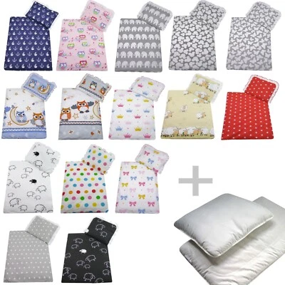 Bettwäsche-Set 4 Tlg. AUSVERKAUF für Kinderwagen Babybett Decke+Kissen+Füllung