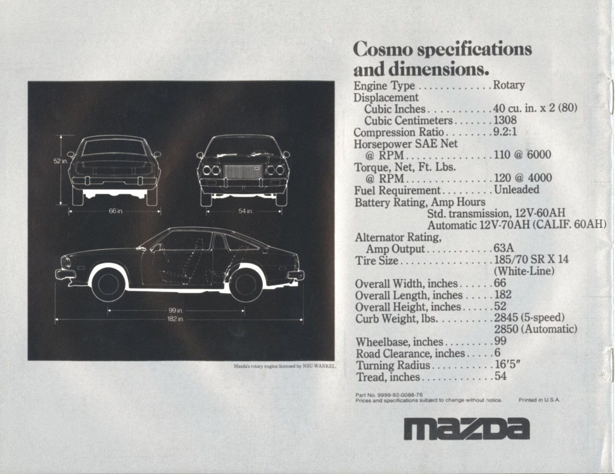 Cosmoページ Mazda Cosmo Sales Brochure—1976 | eBay
