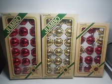 3 Boxes Vintage Pyramid 18 Jumbo Colored Glass Christmas Ornaments - Made in USA