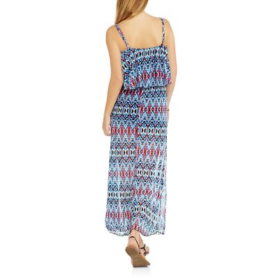 Eye Candy Maxi Dress Geometric Blue Pink Spaghetti Straps Size M Beach Summer