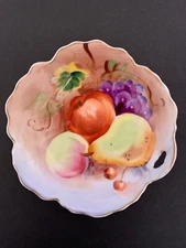 Vintage Lefton 4 7/8" Dish Bowl Still Life Painting Gold Trim Nut Candy Dish