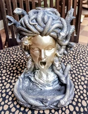 Medusa Cone Incense Burner Resin Snake Hair Bust Gothic Myth Metallic Finish