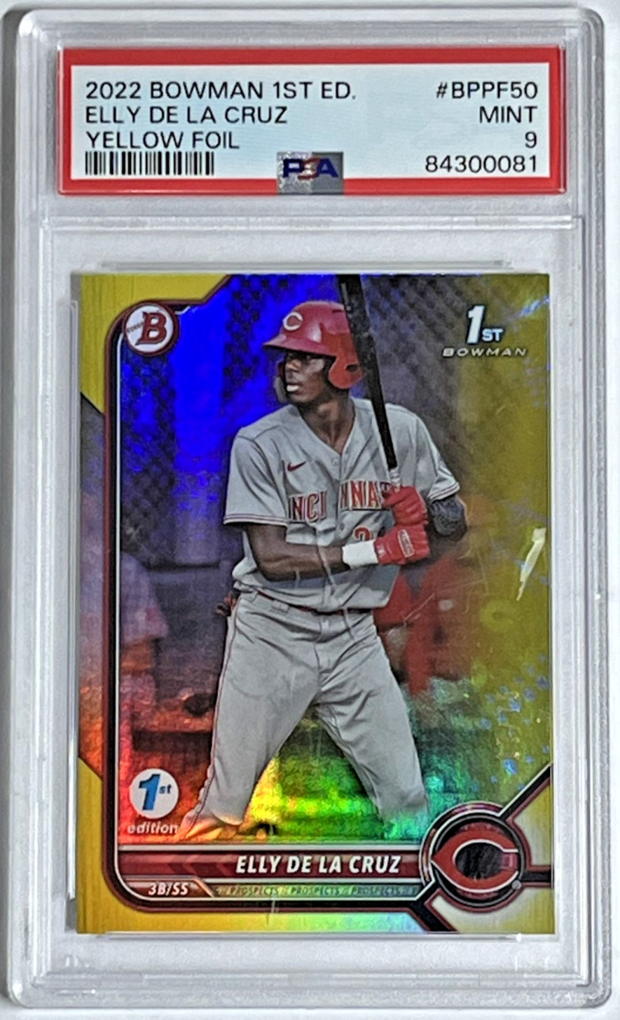 2022 BOWMAN 1st EDITION ELLY DE LA CRUZ ROOKIE /75 YELLOW FOIL #BPPF50 PSA 9