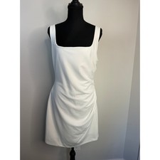 BHLDN Ivory Molly Stretch Crepe Square Neck Ruched Side Mini Dress Bridal Size L