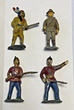4 Vintage Painted Lead Toy Figures 2-Redcoat,1 Indian Warrior,1 Soldier Pre-1970