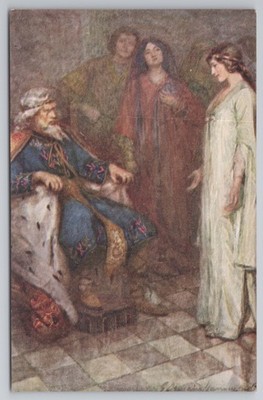 Vintage Postkarte G Demain Hammond Shakespeare König Lear & Cordelia Zitat Kunst