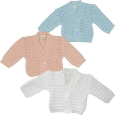 Baby Button Knitted Cardigan Boys Girls Blue Pink White Newborn 0-9 Months