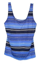 LL Bean 12 swimsuit tankini top UPF 50+ sleeveless blue stripes shelf bra