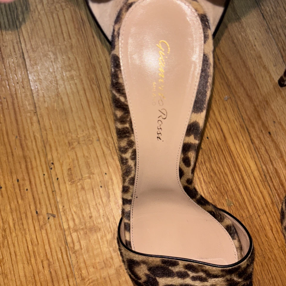 GIANVITO ROSSI 豹纹小腿毛踝带高跟鞋 40 US 8.5 码 — 第 4/4 张图片