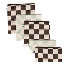Tiny Twinkle 5 Pack Reusable 5 Snack bags, Checkers Black Green-5pcs