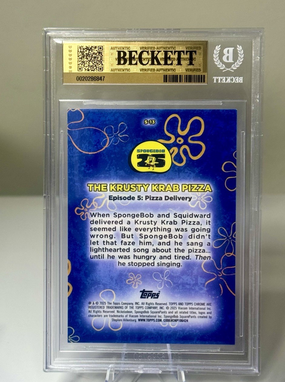 2025 Topps SpongeBob Chrome Krusty Krab Pizza Songs Gold Refractor /50 BGS 9.5 view 2