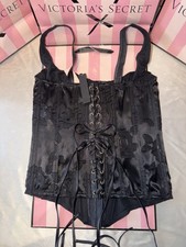 Victorias Secret Archives Corset Lace Up Satin Black Medium