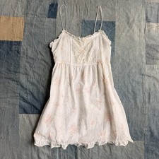VTG Victoria's Secret Gold Label Cotton Babydoll Dress Pink Floral Lace Trim XS