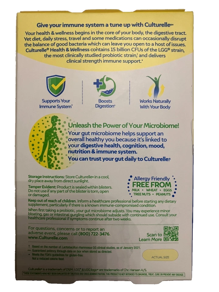 Culturelle Probióticos Salud y Bienestar 24 Horas Apoyo Inmunológico 30 Cápsulas Foto 3 de 4