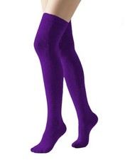 Striped Knee High Socks for Women Breathable Cotton Cute Long Over Knee Purple