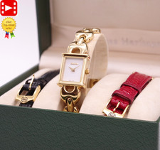🎦New Batt [Near MINT w/Box] GUCCI 1800L Change Belt Gold Qz Women's Watch JAPAN