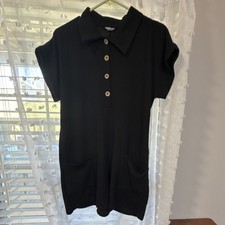 HEIMISH U.S.A Black Collared Mini Dress Short Sleeve Button Pocket Knit Size M