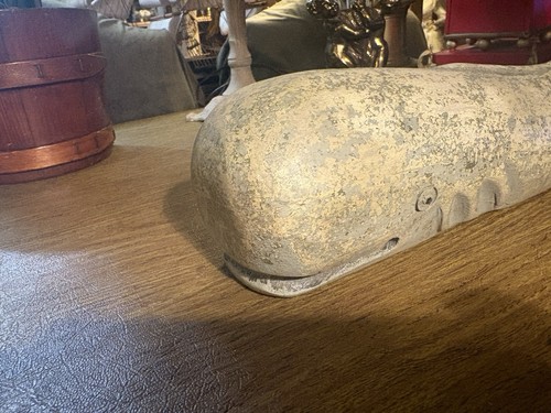 Vintage 17" Wood Sperm Whale Hand Carved Folk Art Nautical Coastal Decor Whale 