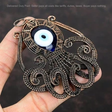 Christmas Sale Copper Blue Color Evil Eye Gemstone Wire Wrapped Octopus Pendant